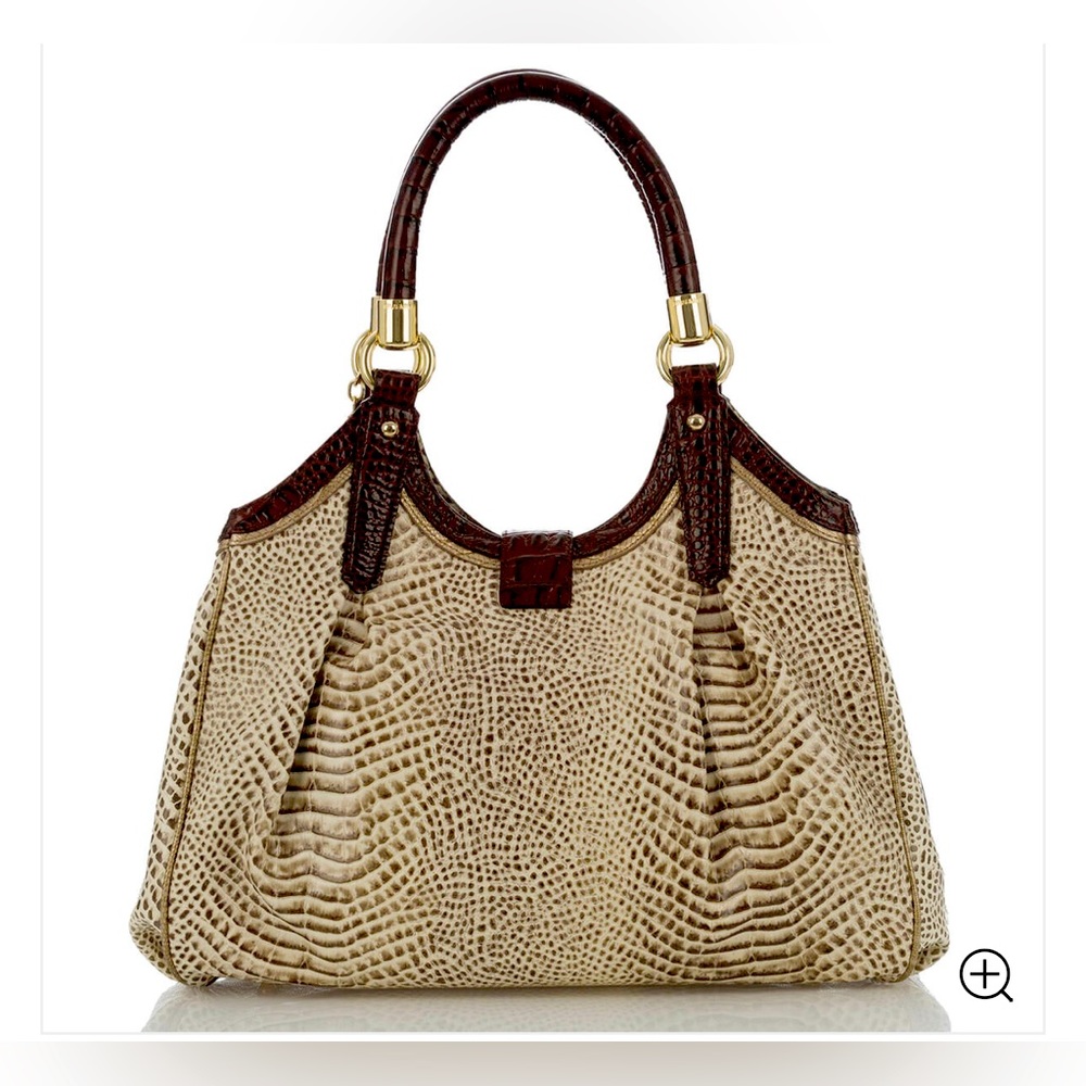 Brahmin Elisa Hobo Bag in Creme Rhodes Tri-Texture lizzard croc embossed🌹